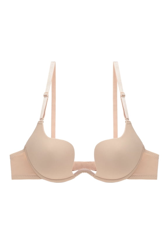 Women's Essentials Deep U Multi-Way Push Up Convertible Low Cut Plunge Bra(Beige,36B)