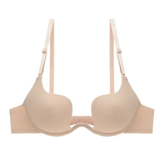 Women's Essentials Deep U Multi-Way Push Up Convertible Low Cut Plunge Bra(Beige,40C)