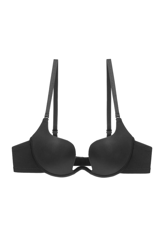 Women's Essentials Deep U Multi-Way Push Up Convertible Low Cut Plunge Bra(Black,32D)