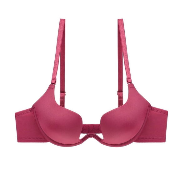 Women's Essentials Deep U Multi-Way Push Up Convertible Low Cut Plunge Bra(Red,34C)