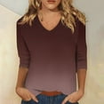 thumbnail image 1 of Women's Essentials T-Shirt Women's 3/4 Sleeve V-Neck Shirt Gradient Print Basic T-Shirt Casual Autumn Top, 1 of 5