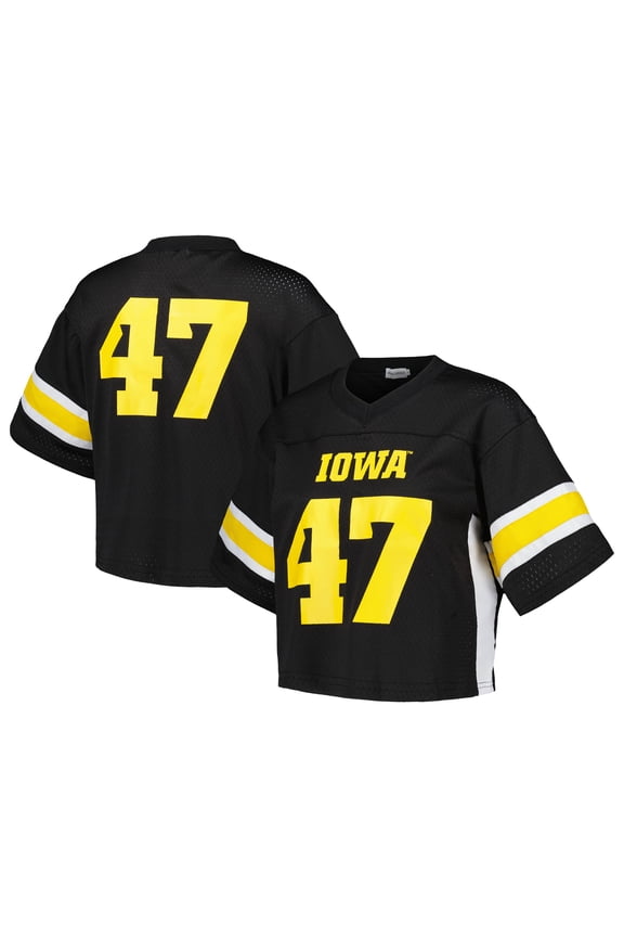 Women's Established & Co. #47 Black Iowa Hawkeyes Fashion Boxy Cropped Football Jersey