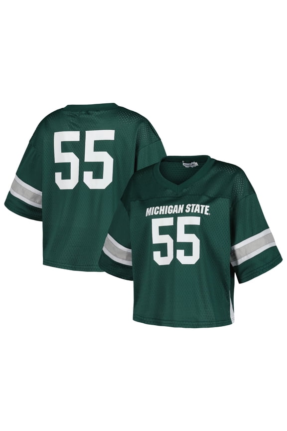 Women's Established & Co. #55 Green Michigan State Spartans Fashion Boxy Cropped Football Jersey