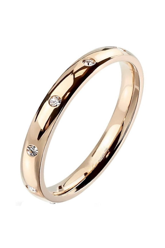 Women's Eternity Anniversary Ring Rose Gold Stainless Steel CZ Wedding Band Sizes 5-10 Fantasy Forge Jewelry