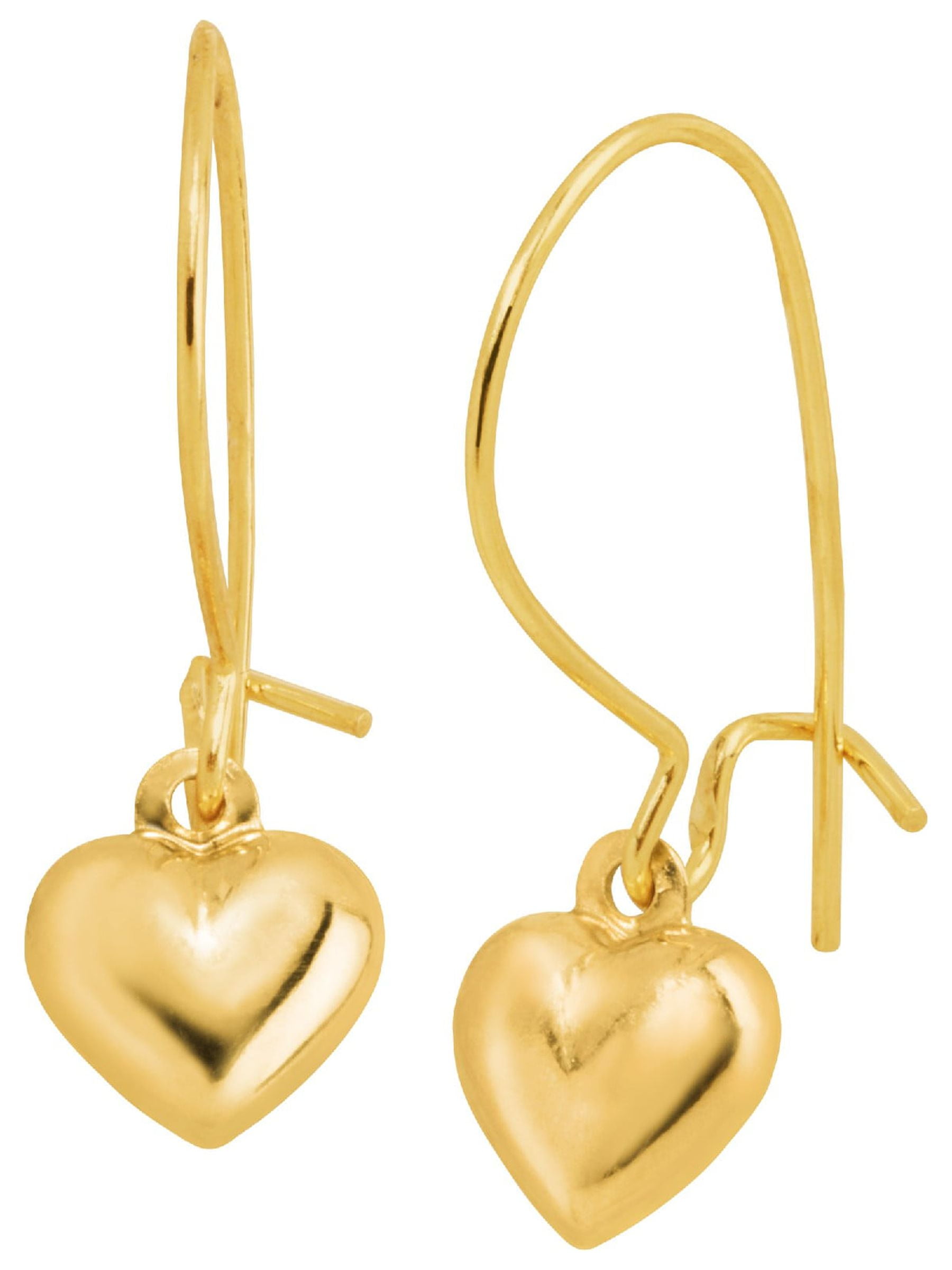 Gold-Tone French Hook Dangle Earrings With Heart Designs TME805