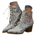 thumbnail image 1 of Women's Ethnic Embroidered Combat Boots Vintage Lace up Pointed Toe Chunky High Heel Short Dress Ankle Booties, 1 of 9