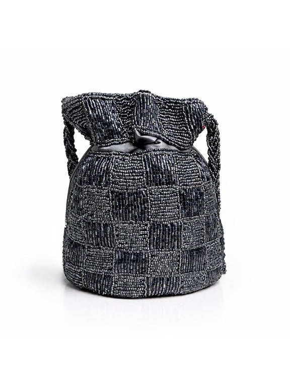 Womens Ethnic Handcrafted Potli Bag with Bead Work Drawstring Pouch for Wedding Party Festival Gift Option-Dark Blue