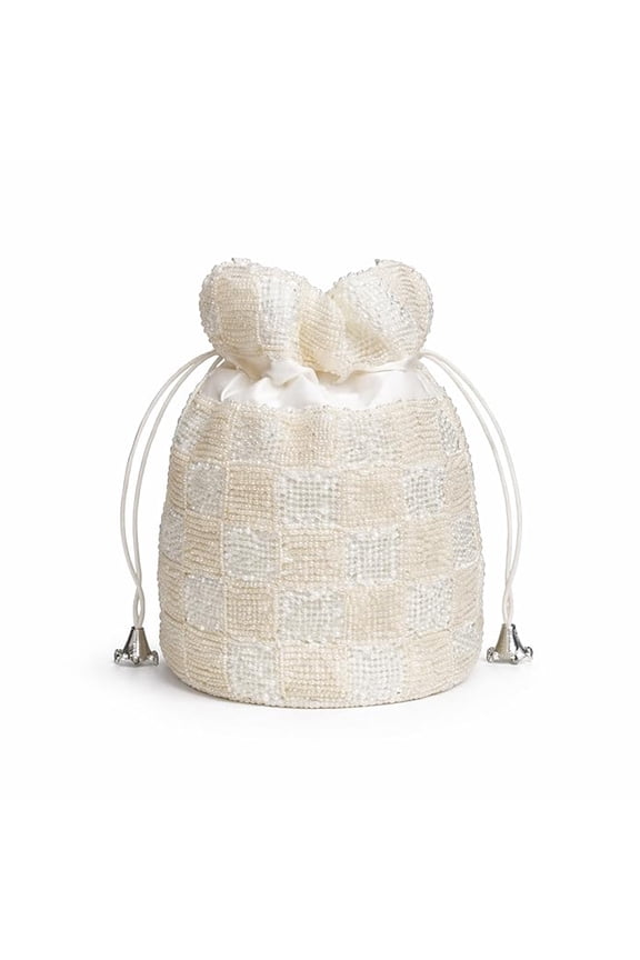 Womens Ethnic Handcrafted Potli Bag with Bead Work Drawstring Pouch for Wedding Party Festival Gift Option-White