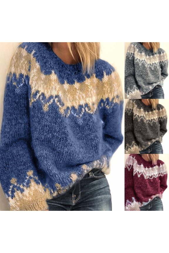 Women's Ethnic Style Long Sleeve Leopard Print Patchwork Knitted Warm Sweater, Unique and Cozy, Ideal for Bohemian Events and Winter Fashion,Gray,3XL