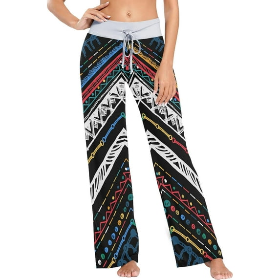 Women's Ethnic Zigzag Chevron Pattern Pajama Pants, Casual Pajama Bottoms Lounge Pants Wide Leg