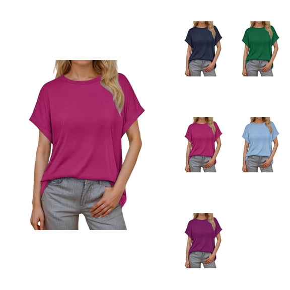 Women's Europe And The United States Border Spring And Summer New Round Neck Casual Solid Color Short Sleeve Loose T Shirt