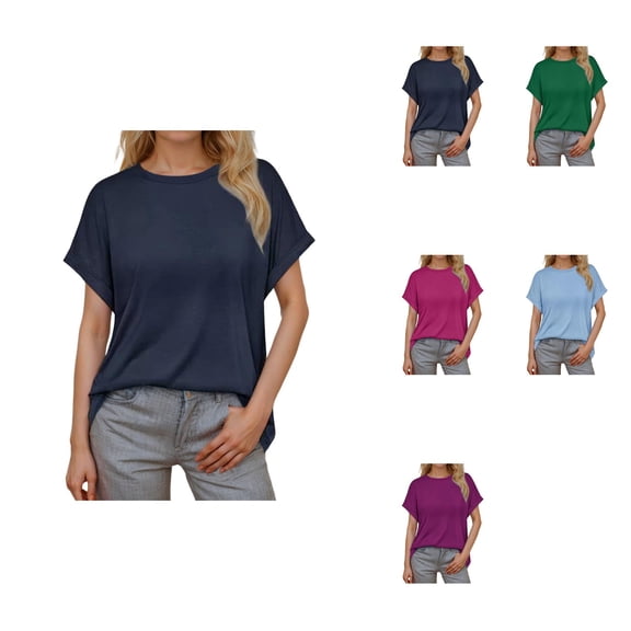 Women's Europe And The United States Border Spring And Summer New Round Neck Casual Solid Color Short Sleeve Loose T Shirt