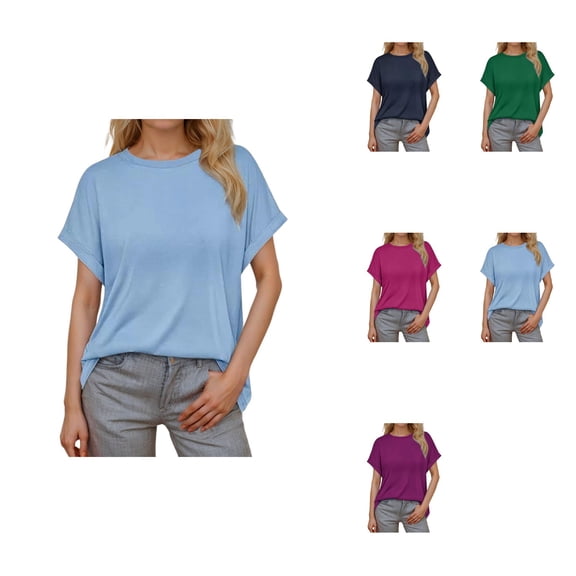 Women's Europe And The United States Border Spring And Summer New Round Neck Casual Solid Color Short Sleeve Loose T Shirt