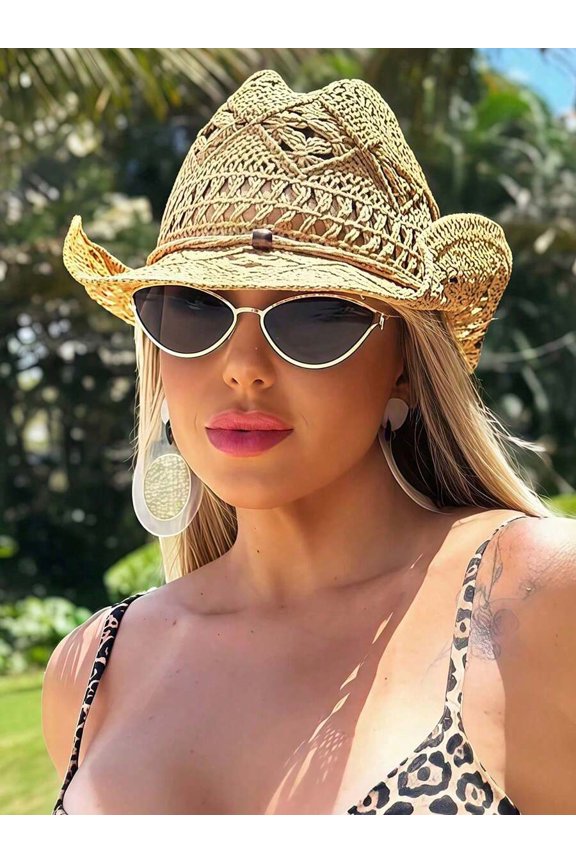 Women's European & American Style Hollow Metal Cat-Eye Fashion Glasses, Street Style