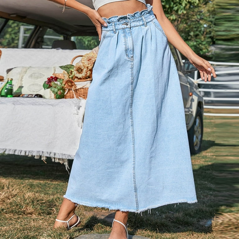 Women s European And American Fashion A Line High Waist Loose Mid Length Denim Skirt Skirt Walmart