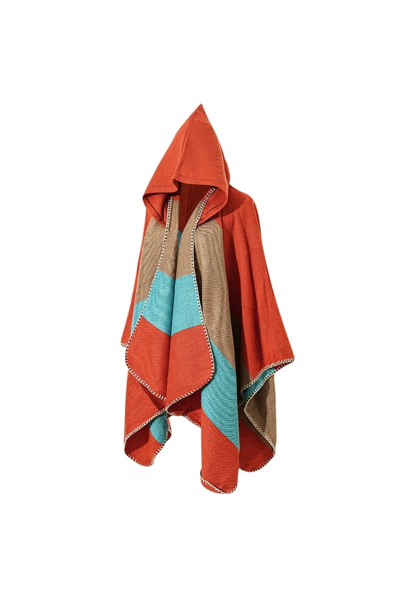 Women's European and American Fall and Winter Woven Knitted Hooded Cape Scarf Shawl