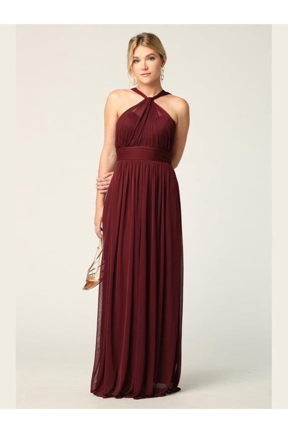Women's Eva USA 3206 Halter Long Bridesmaids Dress Burgundy S