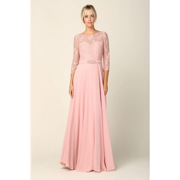 Women's Eva USA 3227 A-Line Lace Detailed Mother Of Groom Gown Dress Dusty Rose Pink 3XL