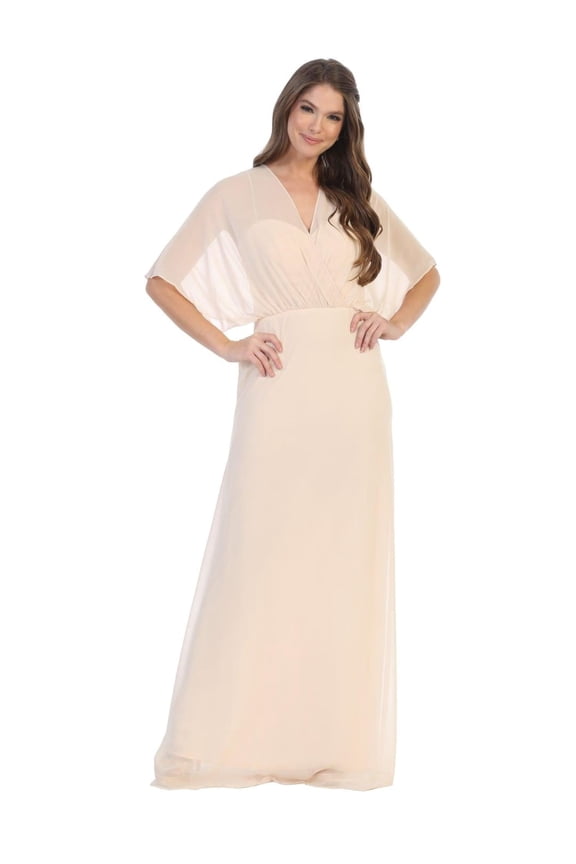 Women's Eva USA 3338 Long Formal Draped Chiffon Gown Champagne Goldish Beige M
