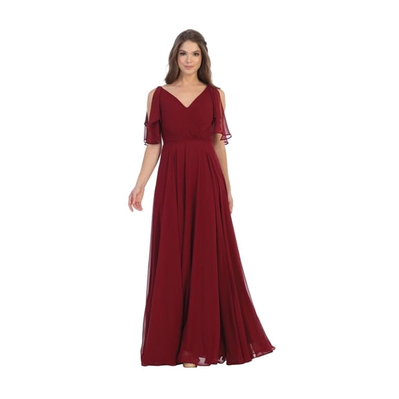 Women's Eva USA 3345 Long Formal Flutter Sleeves Bridesmaids Dress Burgundy S