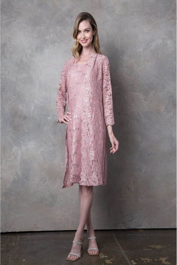 Women's Eva USA 3365 2-Piece Knee-Length Mother Of Groom Dress with Jacket Dusty Rose Pink M