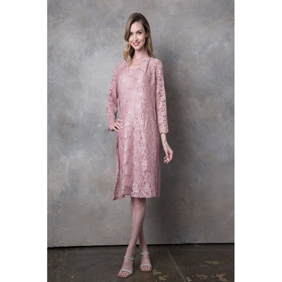 Women's Eva USA 3365 2-Piece Knee-Length Mother Of Groom Dress with Jacket Dusty Rose Pink XL