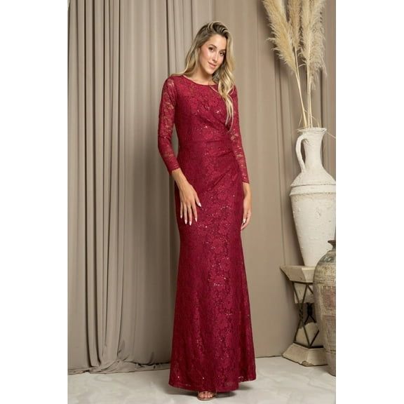 Women's Eva USA 3397 Fully Lined evening elegant Mother Of Groom Long Dress Burgundy 2XL