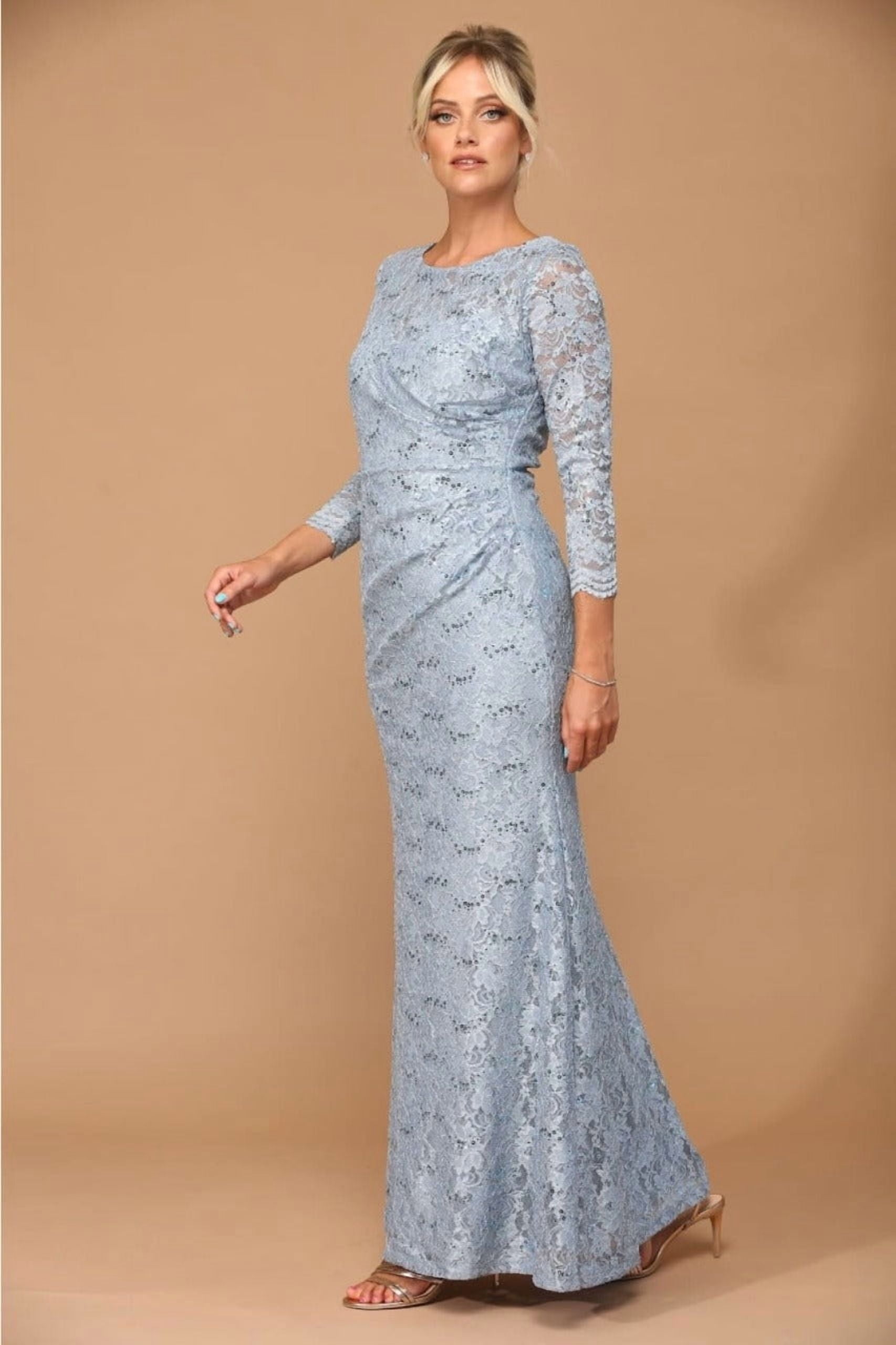 Women's Eva USA 3397 Fully Lined evening elegant Mother Of Groom Long Dress  D.Blue L - Walmart.com