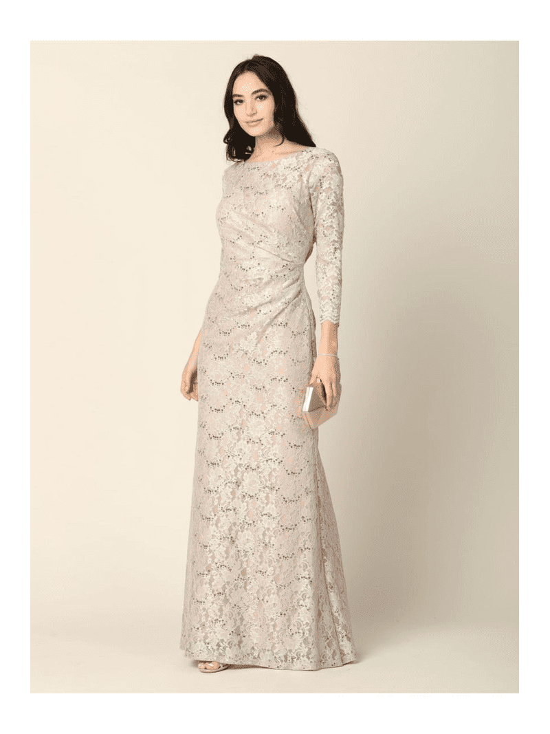Eva USA 3397 Fully Lined Evening Mother of the Bride Long Dress - SAND / 3XL
