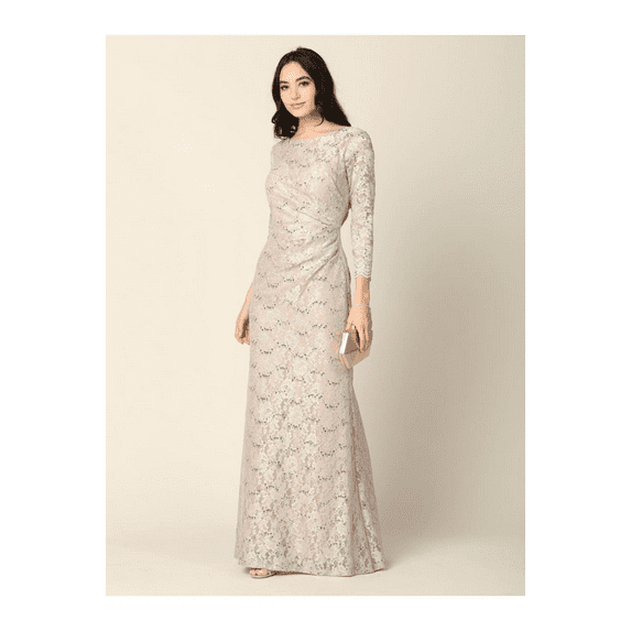 Women's Eva USA 3397 Fully Lined evening elegant Mother Of Groom Long Dress Sand 4XL