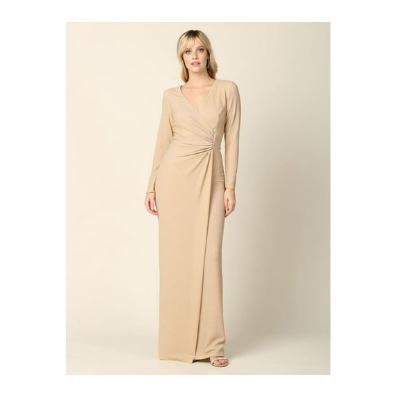 Women's Eva USA 3401 Long Mother Of Groom Metallic Dress Champagne Goldish Beige XL