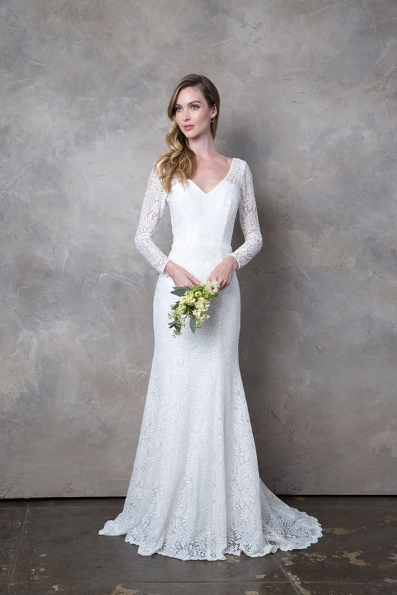 Women's Eva USA 3407 Simple Solid Long Sleeve Lace Wedding Dress-New Collection Ivory 3XL