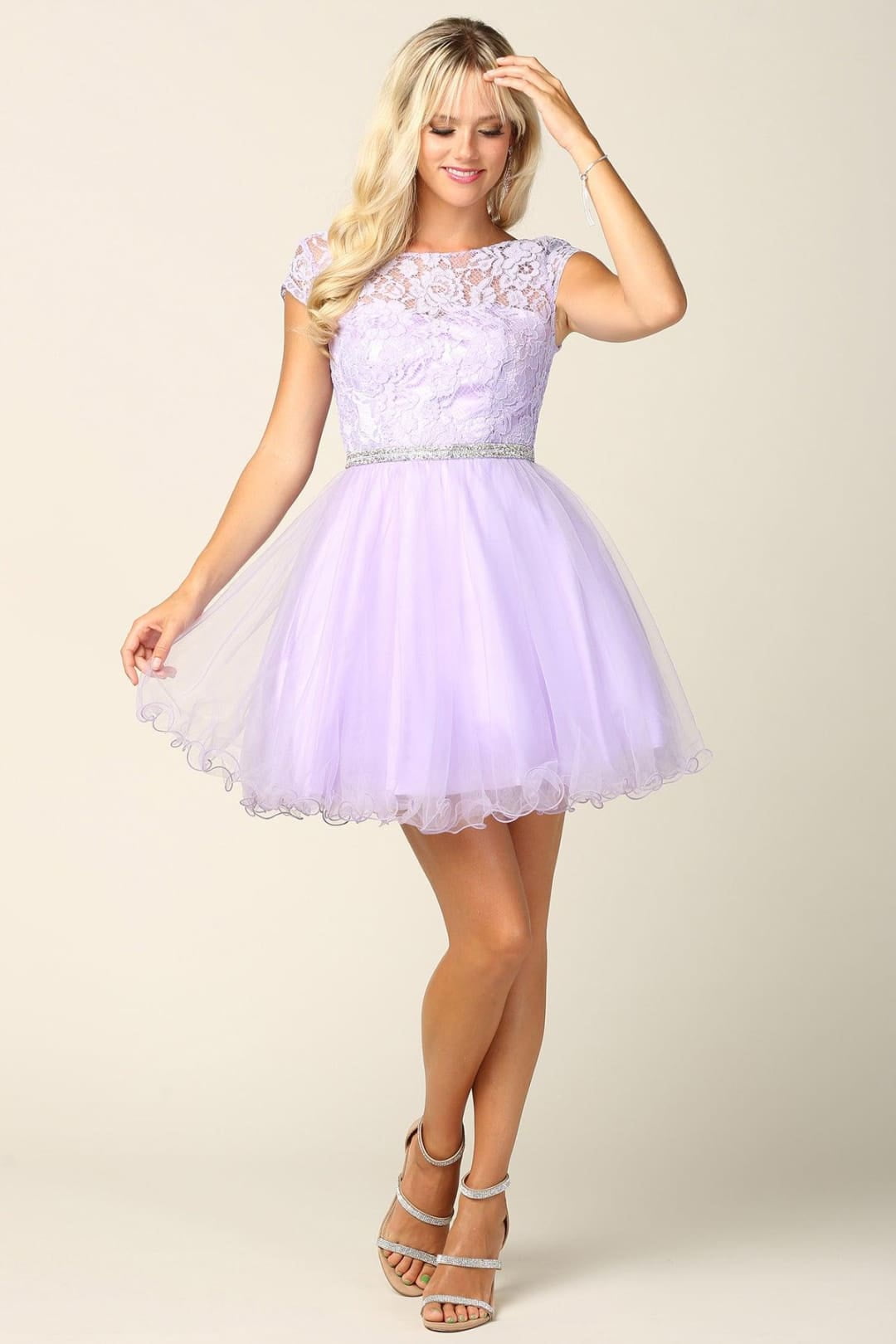 short lavender cocktail dresses Lavender Short Tulle and Lace Dress