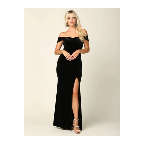 Women's Eva USA 3430 Long Formal Off-Shoulder Velvet evening elegant Dress Black M