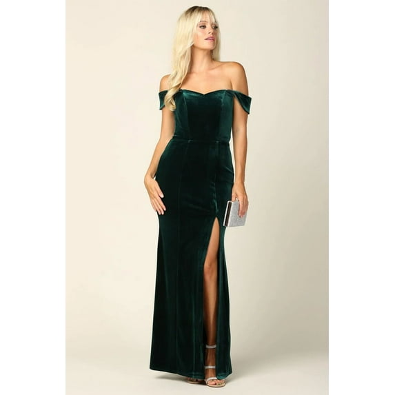 Women's Eva USA 3430 Long Formal Off-Shoulder Velvet evening elegant Dress Hunter Green 4XL