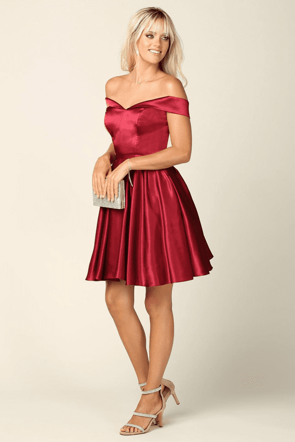 Women's Eva USA 3431 homecoming party Short Off Shoulder Cocktail Dress Merlot 3XL hoco 2025