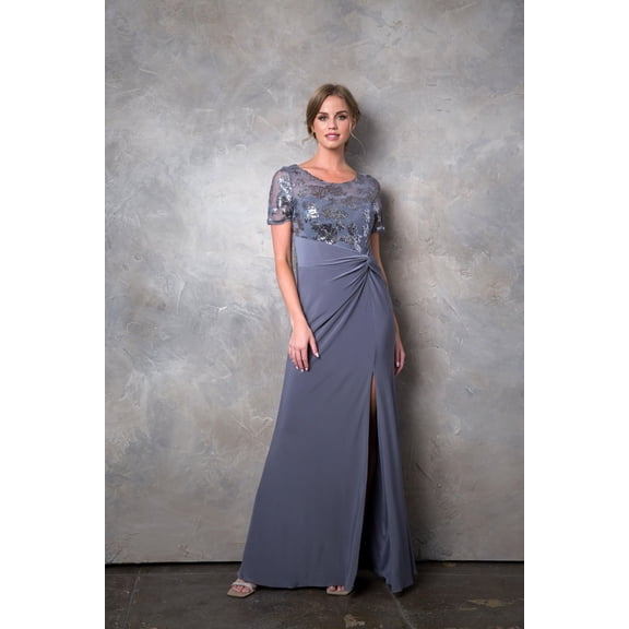 Women's Eva USA 3439 Long Formal Mother Of Groom evening elegant Dress Charcoal XL