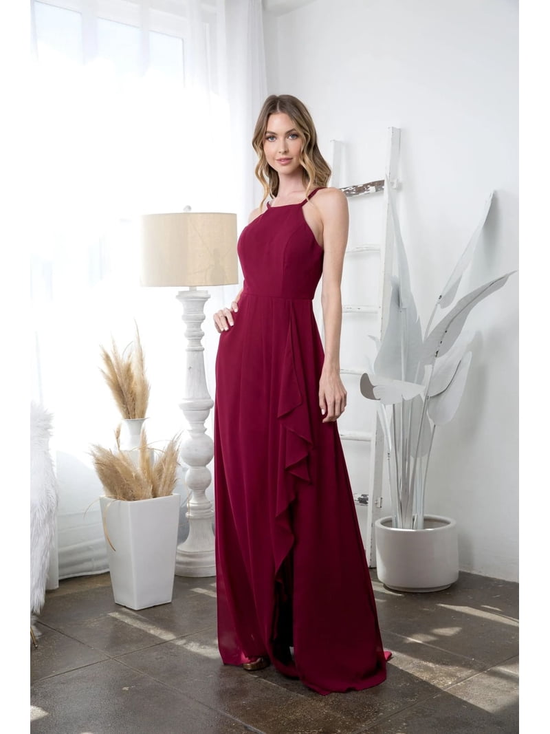 blue dress for baby girl Grape Bridesmaid Dress,Halter Bridesmaid Dress,Chiffon Long Bridesmaid Dress,BD00035, US16W / Red main image 0