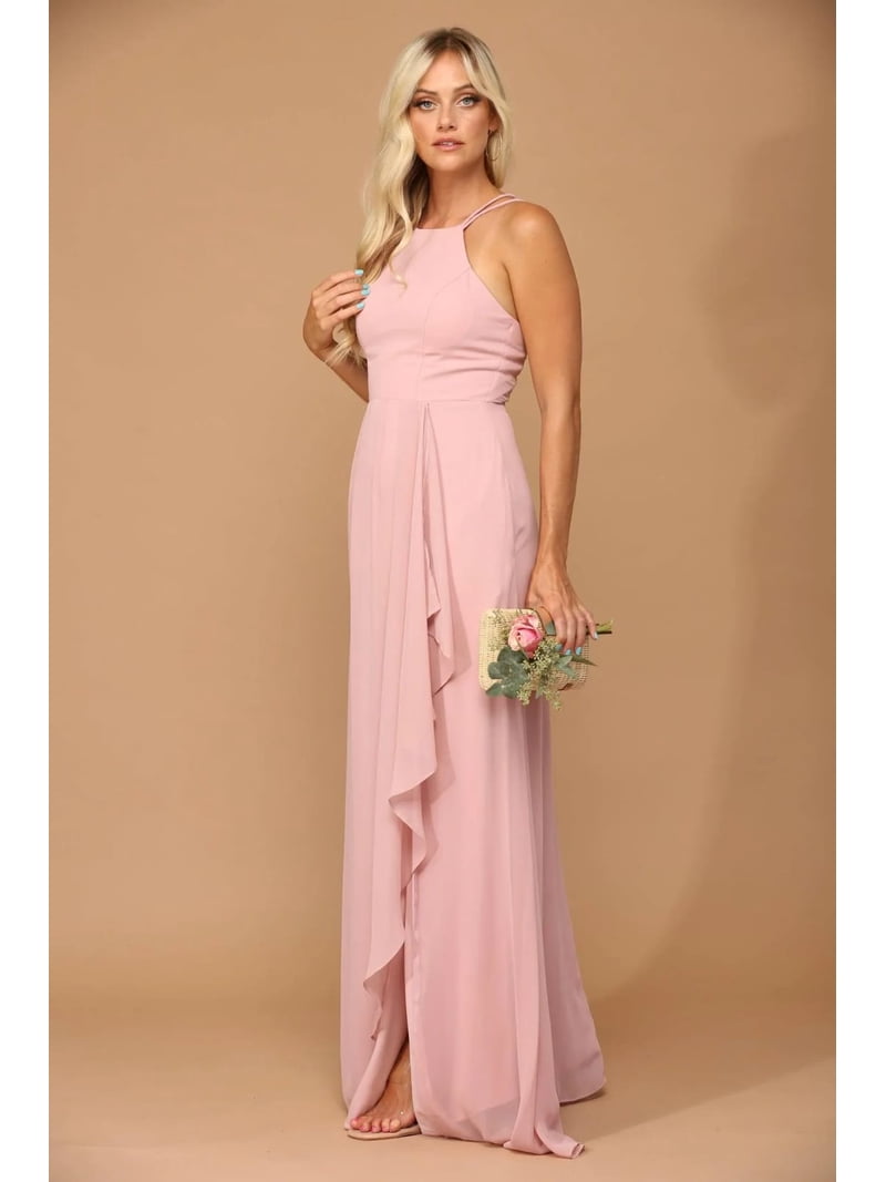 designer bridesmaid dresses usa Eva USA 3440 Long Halter Formal Chiffon Bridesmaids Dress