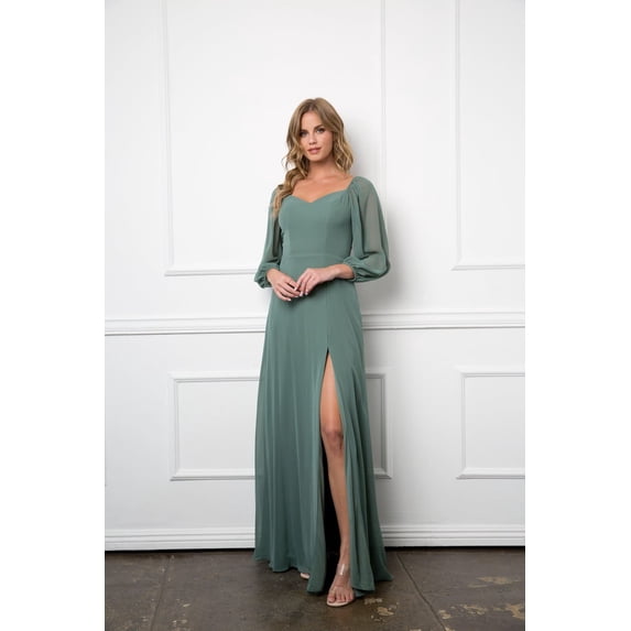 Women's Eva USA 3452 Long Sleeve Formal Chiffon Dress Eucalyptus S
