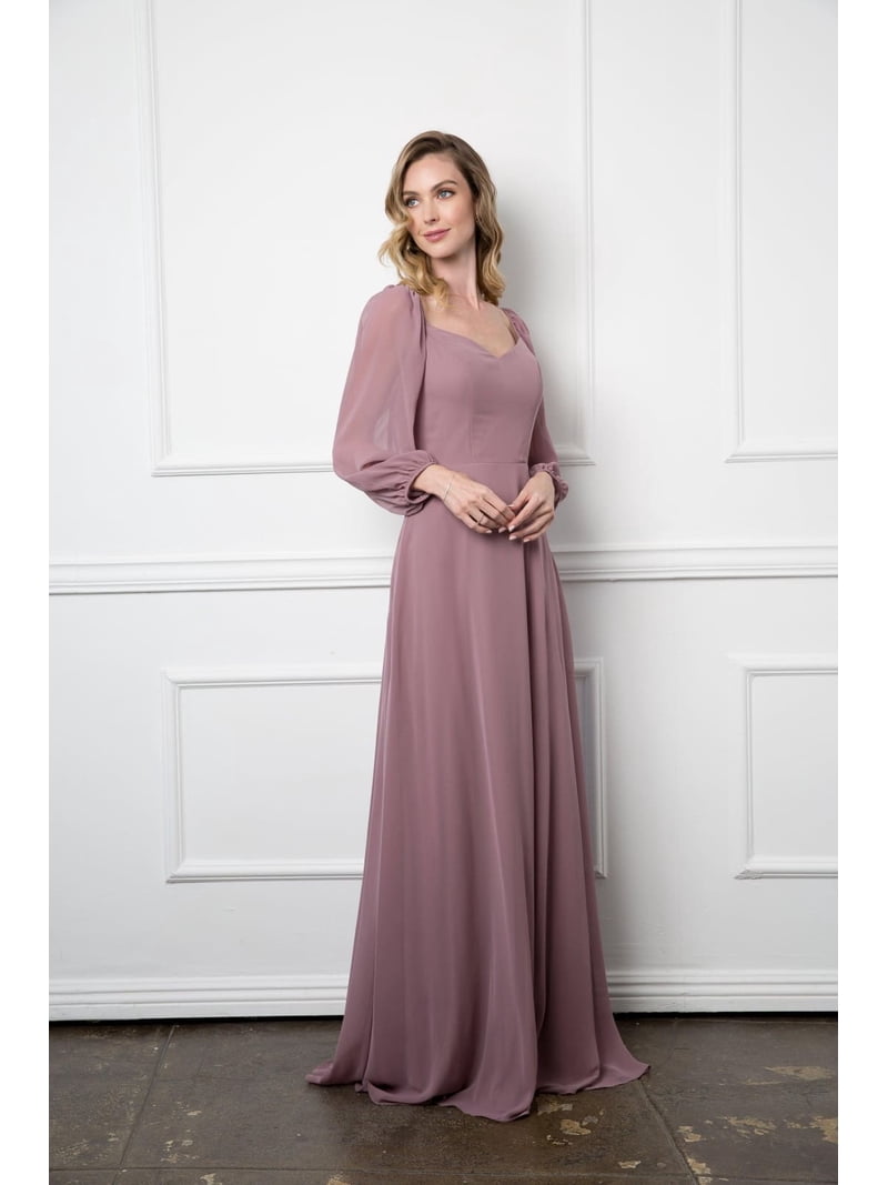 Formal Dress Shops Women's Eva USA 3452 Long Sleeve Formal Chiffon Dress Mauve S, Size: Small