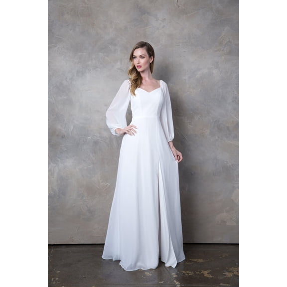 Women's Eva USA 3452 Long Sleeve Formal Chiffon Dress Off White 2XL