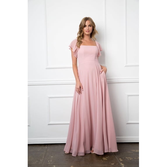 Women's Eva USA 3454 Long Formal Bridesmaids Chiffon evening elegant Gown Dusty Rose Pink XL