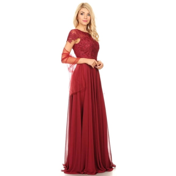 Women's Eva USA 5130 Long Mother Of Groom Beaded Chiffon Formal Gown Burgundy 2XL