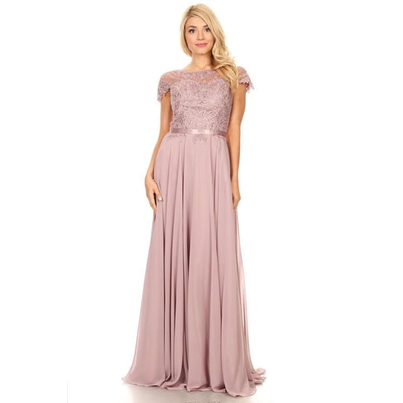 Women's Eva USA 5130 Long Mother Of Groom Beaded Chiffon Formal Gown Mauve L