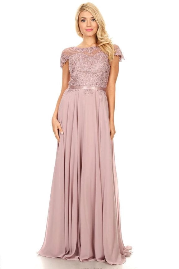 Women's Eva USA 5130 Long Mother Of Groom Beaded Chiffon Formal Gown Mauve XL