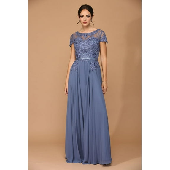 Women's Eva USA 5130 Long Mother Of Groom Beaded Chiffon Formal Gown Slate A dark, muted blue-gray Blue 3XL