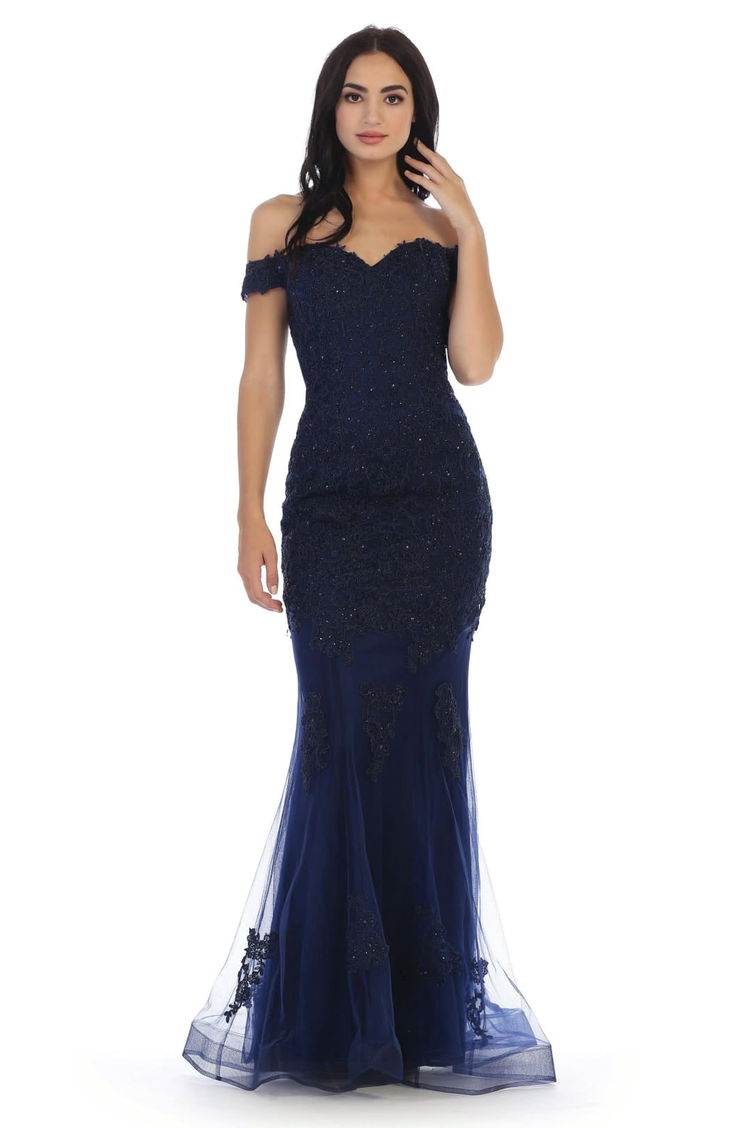 navy blue bodycon prom dress corset navy blue prom dress Lace-Up Long Tulle Prom Dress with Sheer Beaded Corset Navy Blue / 12