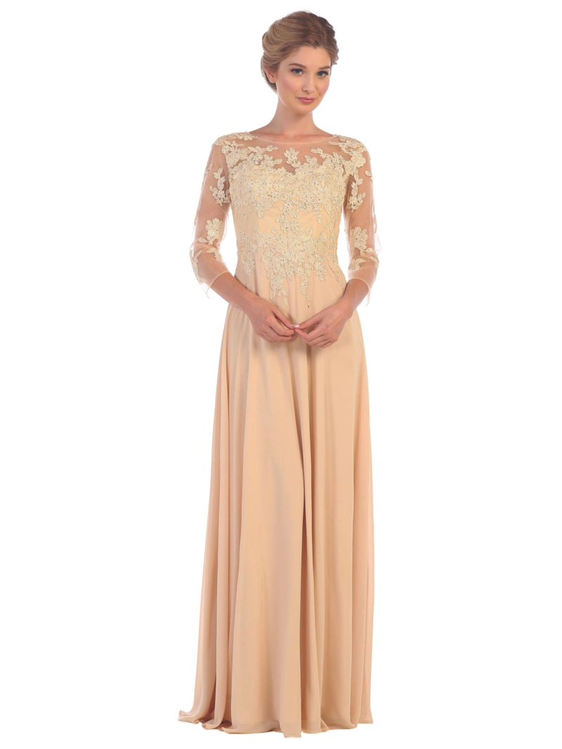 Women's Eva USA 5164 Long Mother Of Groom Chiffon Dress Champagne Goldish  Beige 3XL - Walmart.com