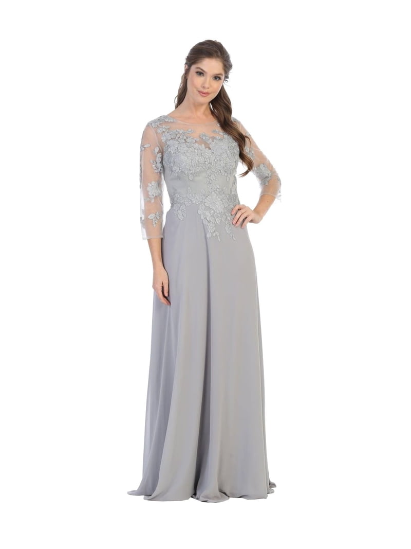 Eva USA 5164 Long Mother of the Bride Chiffon Dress - Silver / 4XL
